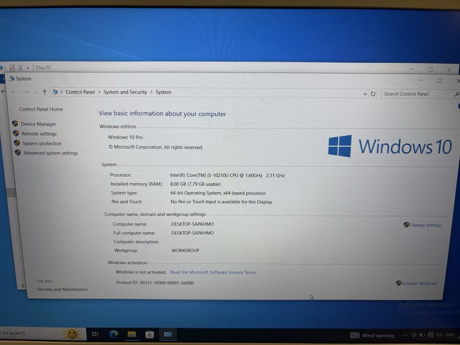 Laptop dell ispirion 15” i5 10th gen 8gb ram 500 GB ssd