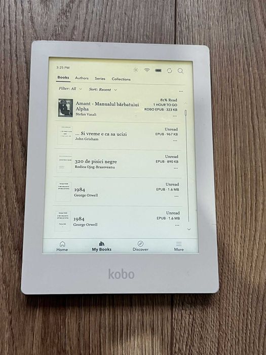 Ebook reader Kobo Aura HD ecran 6.8 inch touchscreen, iluminat pt citit noaptea, 700 carti in limba romana copiate pe el