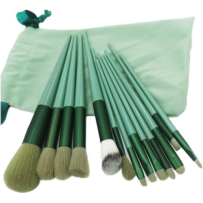 Комплект от 13 многофункционални четки за грим, пластмасови, зелени