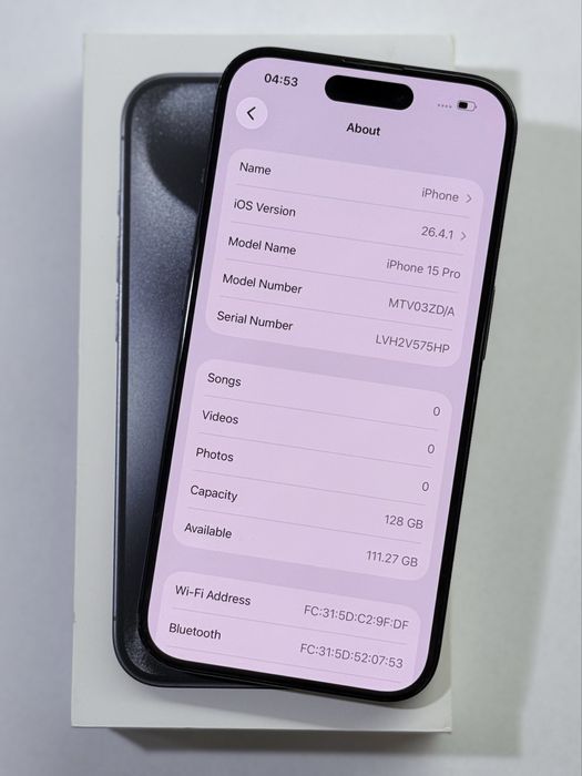 iPhone 15 Pro Blue 93% battery