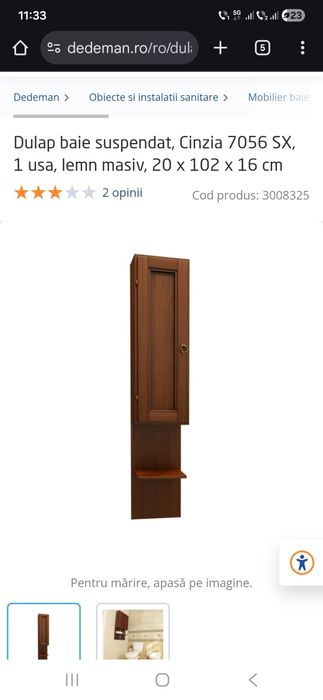 Set mobilier baie din lemn masiv nuc, oglinda, dulap