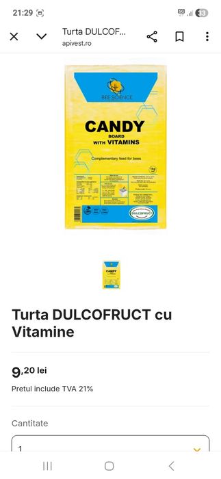 Turta Dulcofruct cu vitamine  pentru albine