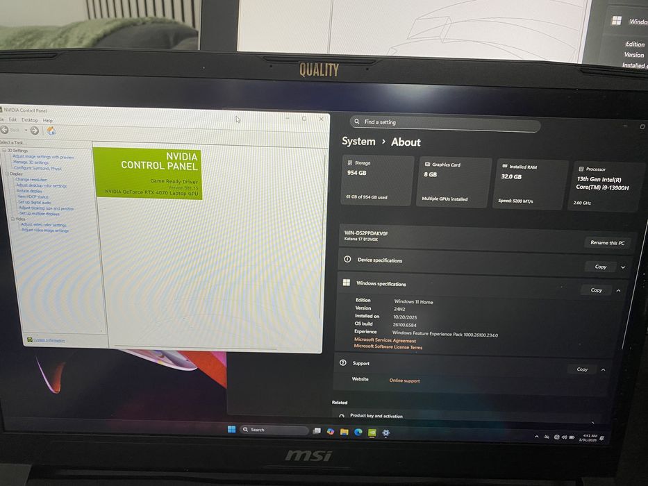 Laptop Gaming MSI Katana 17 B13VGK cu Intel® Core™ i9 si GeForce RTX 4070