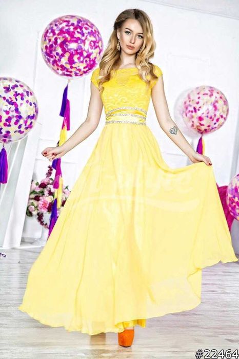 Красивое вечернее жёлтое платье