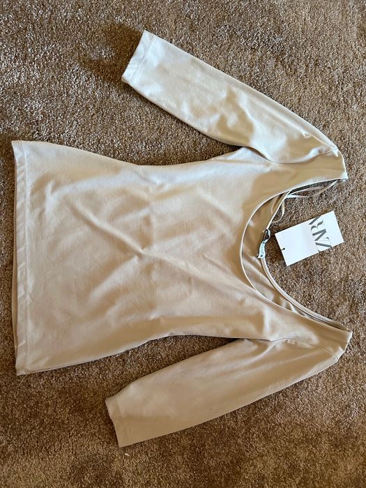 Bluza Zara cu maneci 3/4 sferturi bej marime S