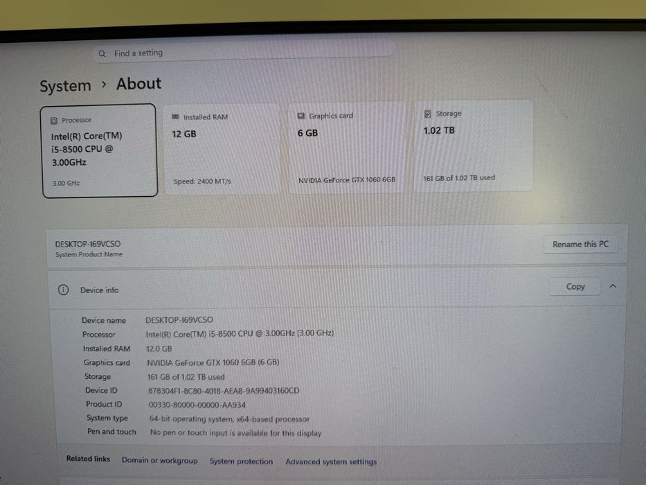PC Gaming i5-8400 | GTX 1060 6GB | 12GB RAM | SSD + 1TB HDD