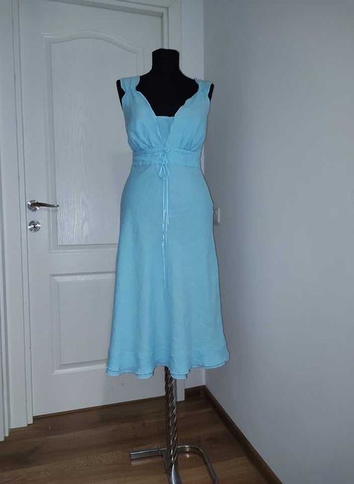 Rochie turcoaz din in, marimea S/M