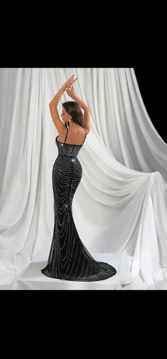 Дамска официална дълга рокля с камъни