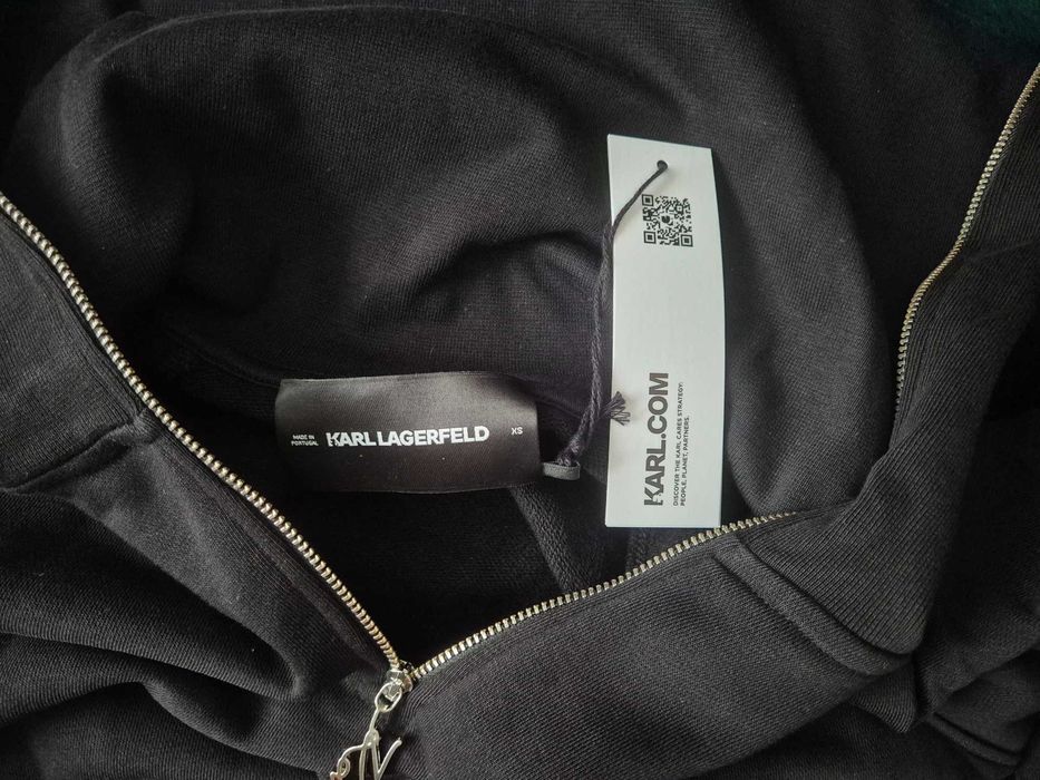[Нов, с етикет] суитшърт Karl Lagerfeld Signature Half-Zip, XS ,черен, памучен
