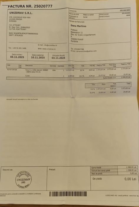 Scaun cu rotile Skinny,  pentru persoane cu handicap