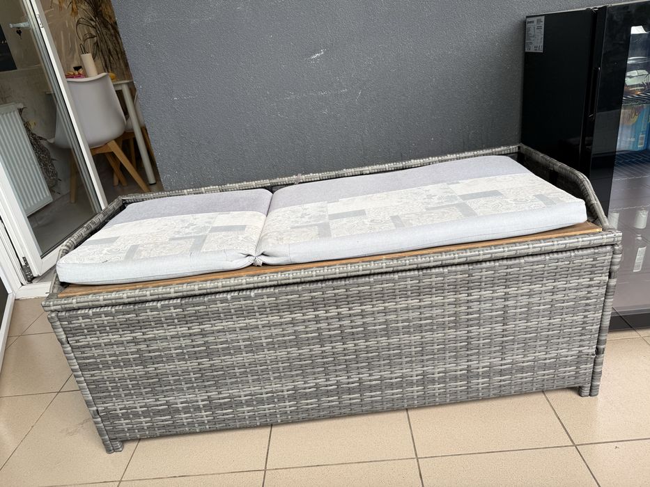 Bancă  depozitare VidaXL pentru grădină/balcon/terasa, gri, 120 cm x 50cm x 50cm, poliratan