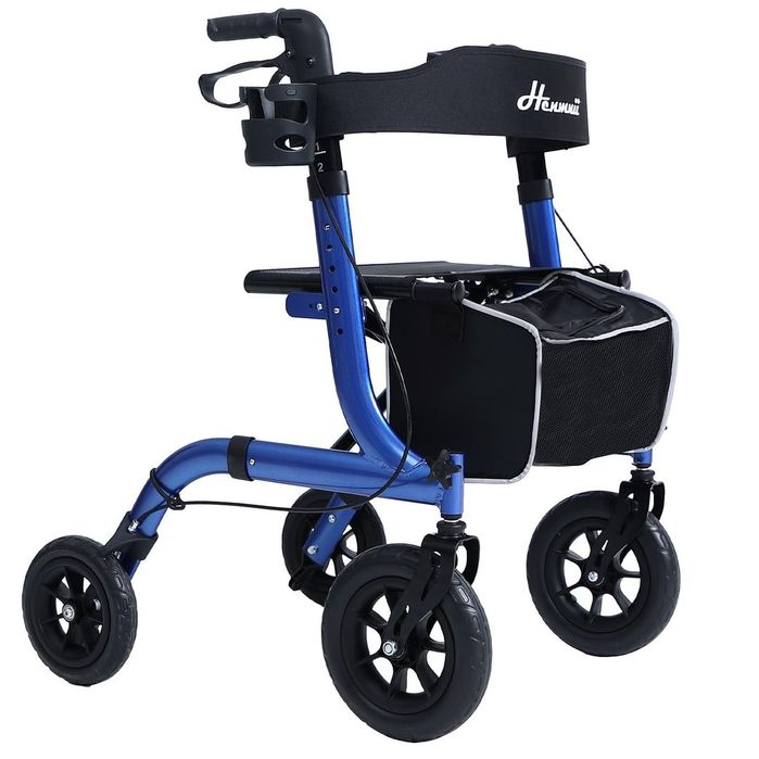 Henmnii Rollator pliabil cu 4 roți, scaun și geantă
