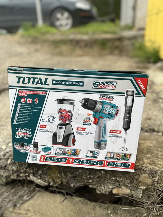 Комплект акумулаторен винтоверт TOTAL, 16 V, 2 x 2Ah + блендер + пасатор