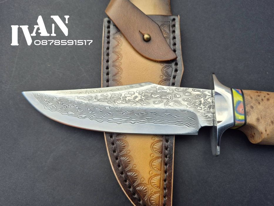 Ловен нож-Дамаска стомана VG10 с 67 слоя ламинат с кожена кания