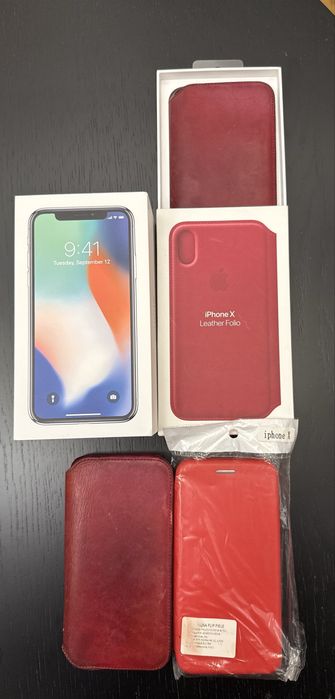 iPhone X in cutie originala cu 3 huse, 64gb, silver, 70% baterie
