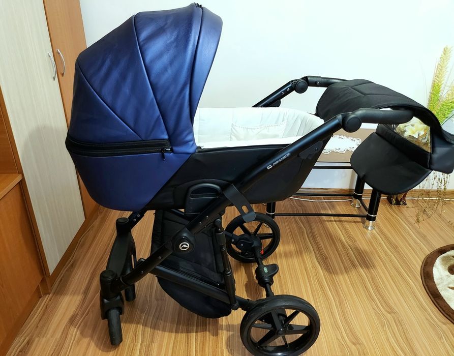 Carucior copii 3 in 1 MOBI AIR LUX Adamex BLUE LEATHER SD13