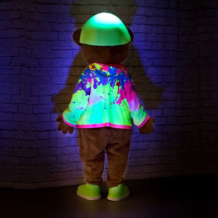 Costum mascota Urs luminos profesional glow in dark realizat manual