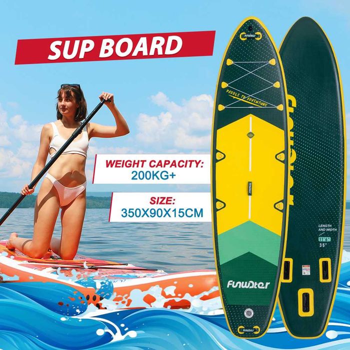 Надуваем падълборд FunWater Adventure Pro Green 350см каяк седалка – комплект падълборд с аксесоари