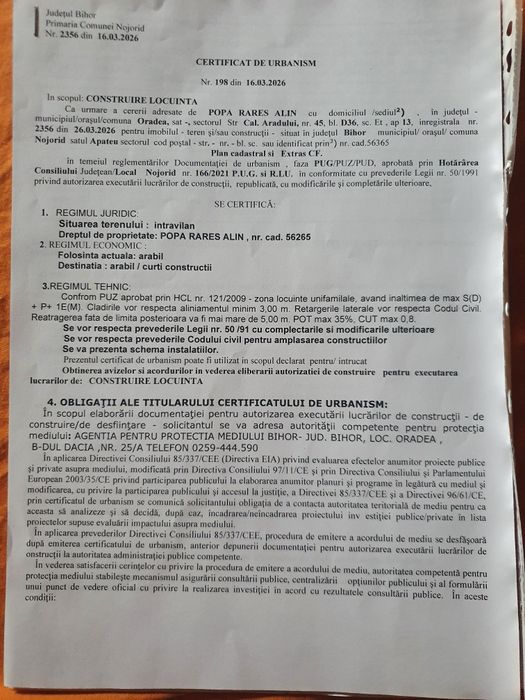 De vanzare teren,loc de casa in Nojorid Oradea