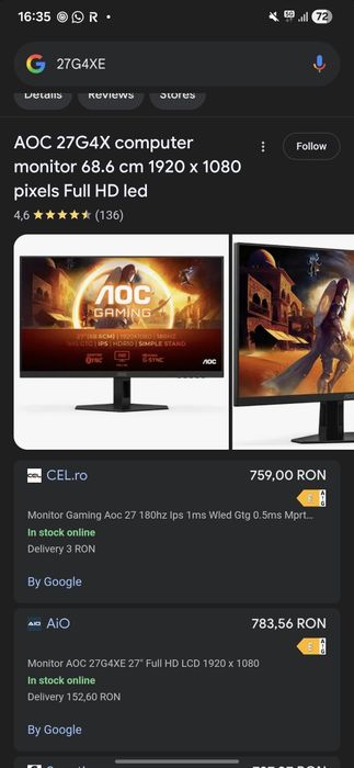 Monitor 27inch AOC display spart / defect, pentru piese