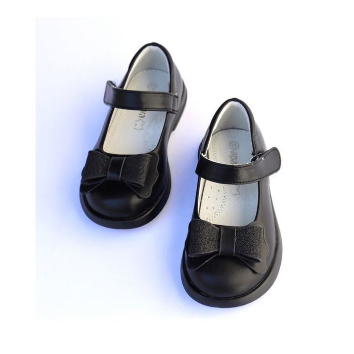 НОВО! Детски черни официални обувки с панделка