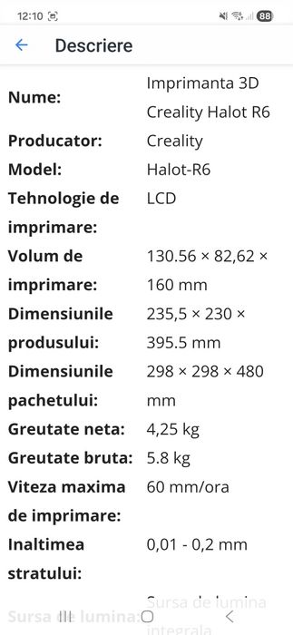 Imprimanta 3D Creality Halot R6
Creality Halot R6 este o imprimanta 3D compacta cu rasina
