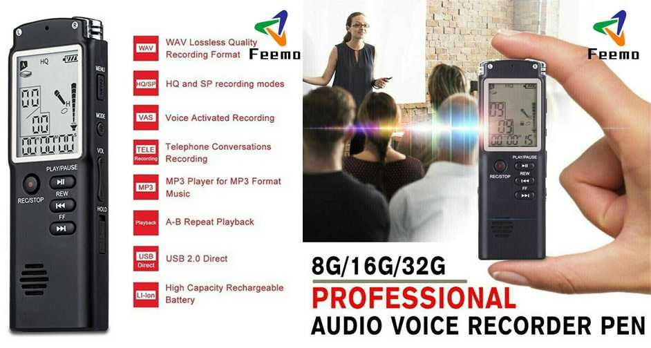 Reportofon digital Profesional 8 16 32GB Spionaj cu activare voce Nou