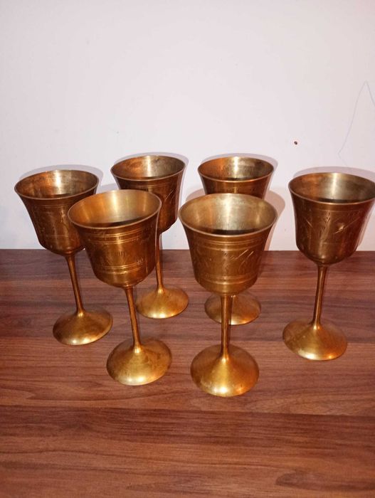 Set 6 pahare vinted din alama decorate manual