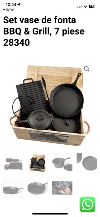 Set gratar 6+1 piese în cutie de lemn, fontă, Perfect Home 28340