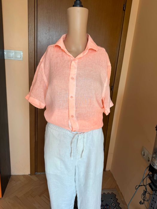Мъжка риза с къс ръкав 100% лен, размер М
