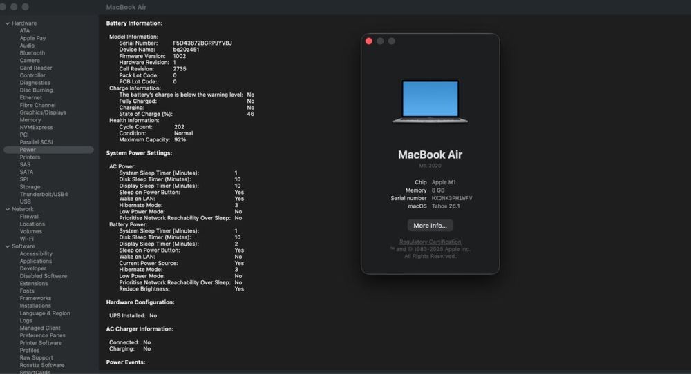Macbook Air 13" M1 / 92% Battery Health