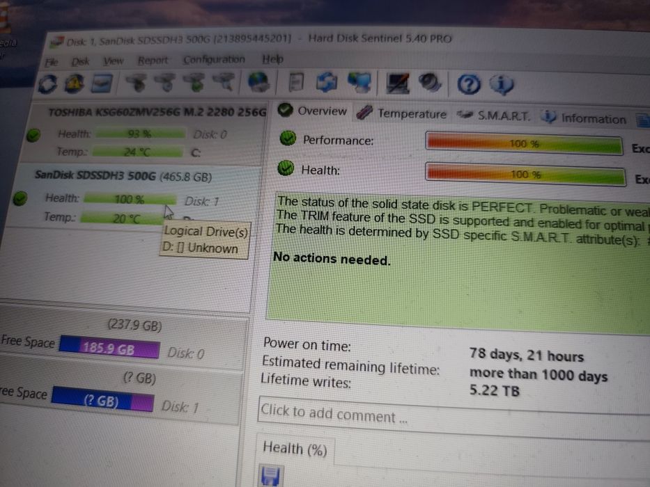Ssd nvme Sandisk Ultra 500gb 100%viata