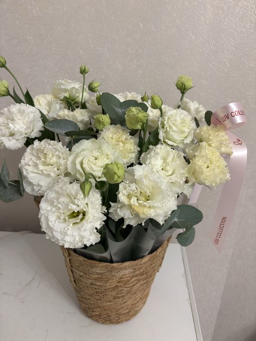 Эустомы в кашпо. Изысканный подарок