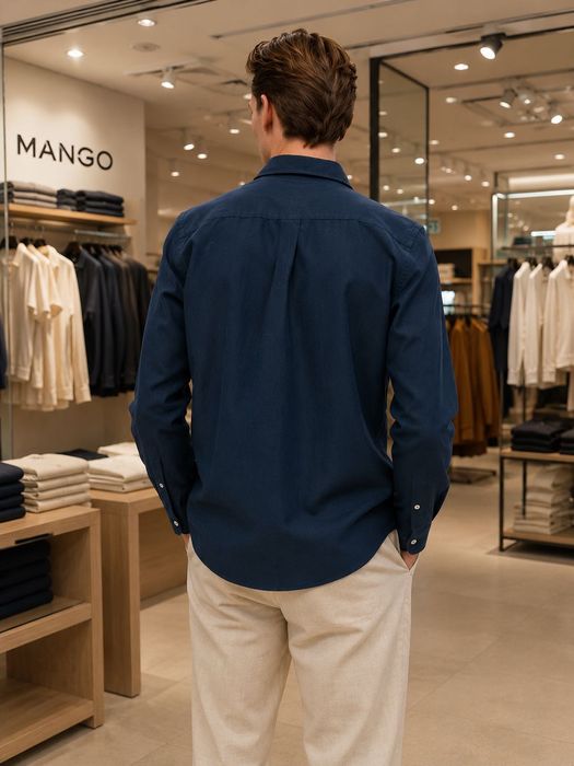 MANGO. Льняная рубашка цвета индиго. XXL