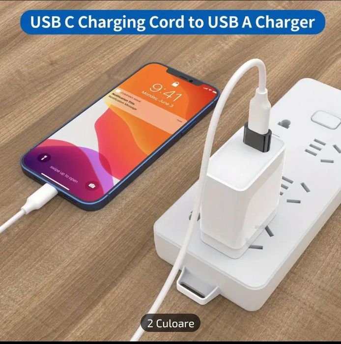 Adaptor Type-C la USB-A, negru și argintiu, nou