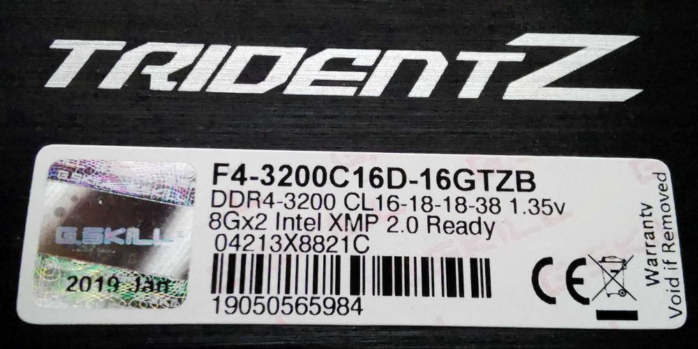 памет RAM G.Skill Trident Z 16GB (2x8GB) DDR4-3200 CL16-18-18-38 XMP 2.0, 1.35V