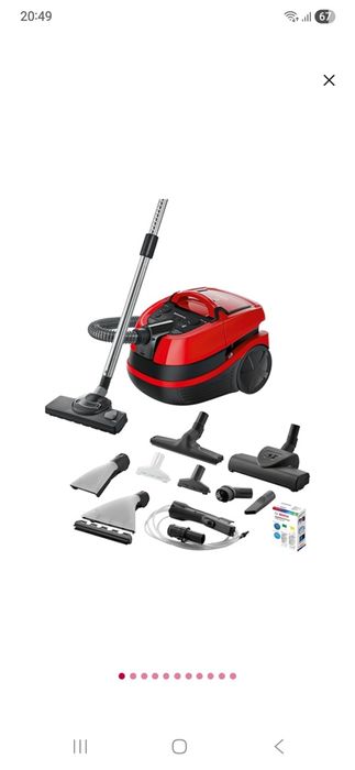 Aspirator cu spalare BOSCH AquaWash&Clean BWD421PET, 5l,negru-rosu