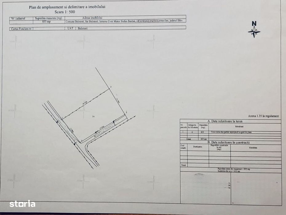 Teren Balotesti - Intravilan Constructii - 833 mp - Utilitati - Lac