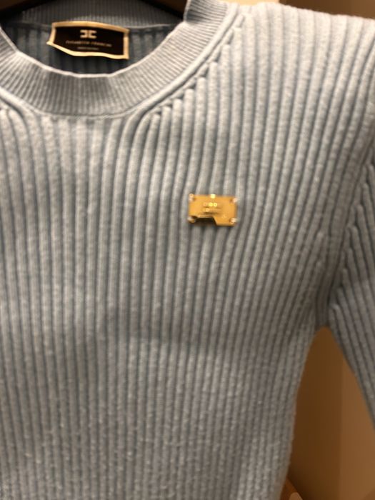 Elisabetta Franchi плетен пуловер с 7/8 ръкав синьо