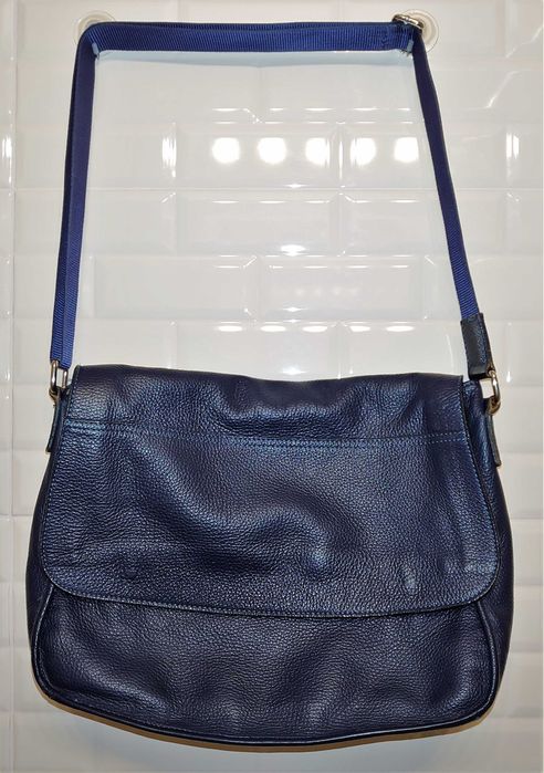 Geanta piele naturala moale (nu eco) Messenger bleumarin inchis, Italy