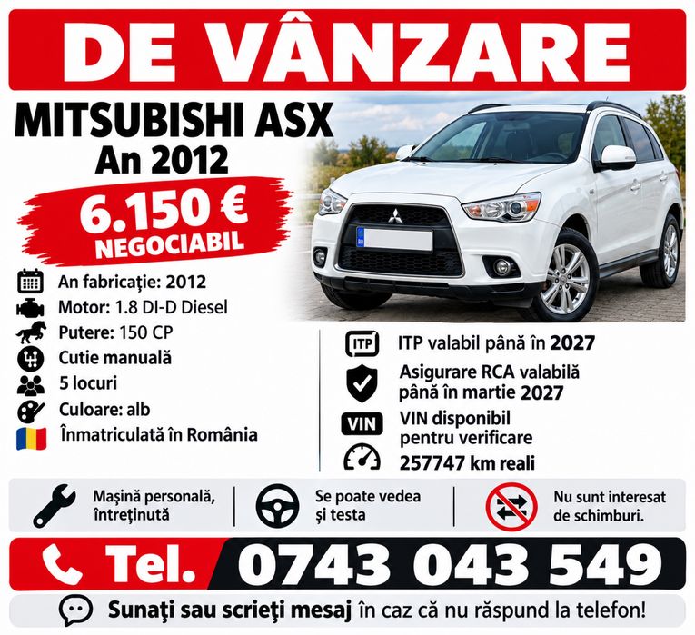 Mitsubishi ASX 1.8 DI-D 150 CP – 2012