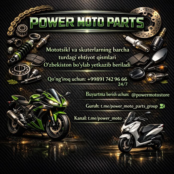 Mototsikl va skuterlar uchun barcha zapchastlar mavjud