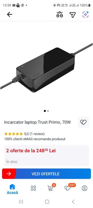 Vand Incarcator laptop Trust Primo, 70W, 19V, 22141, Nou, 150 Lei