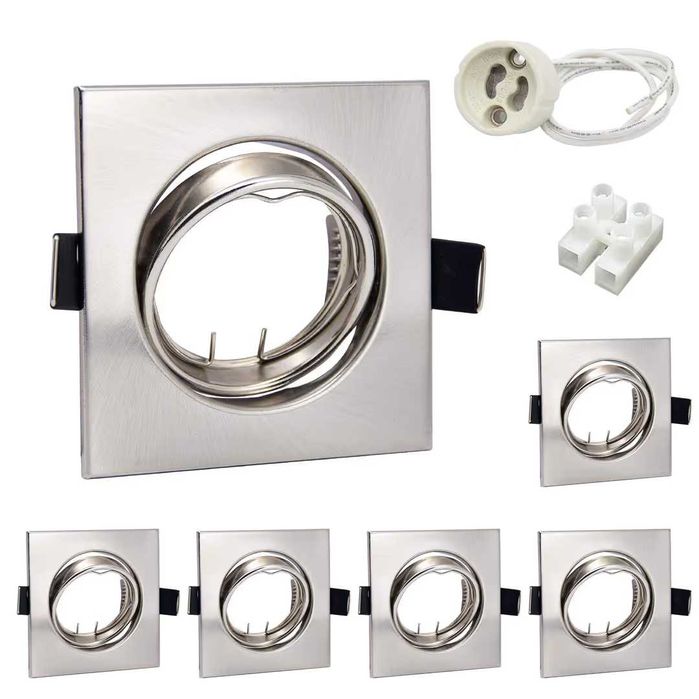 spoturi încastrate LED GU10 spoturi încastrate pivotante din oțel inoxidabil periat 68 mm pătrat cadru încastrat 230 V cu priză pentru LED sau halogen