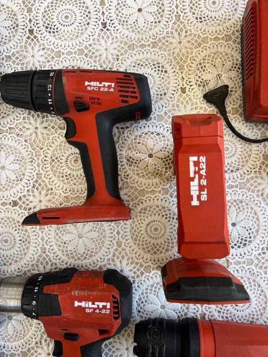 HILTI SDS MAX комбиниран къртач, акумулаторен шлайф, винтоверт, перфоратор с прахоуловител, лампа