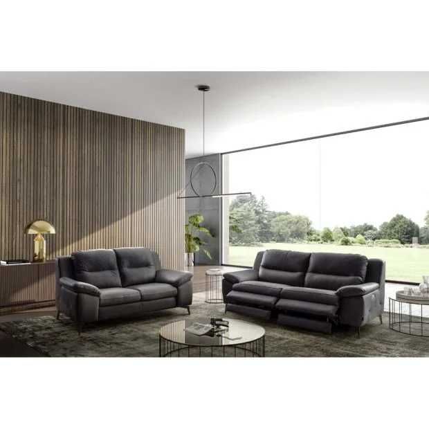 Комплект от триместен и двуместен диван от кафява естествена кожа