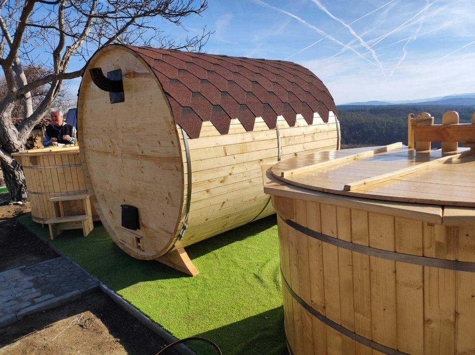Външна сауна с печка на дърва