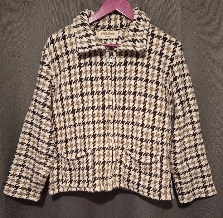 Jachetă Vintage TROL Design Denmark lână carouri Houndstooth stil Chanel