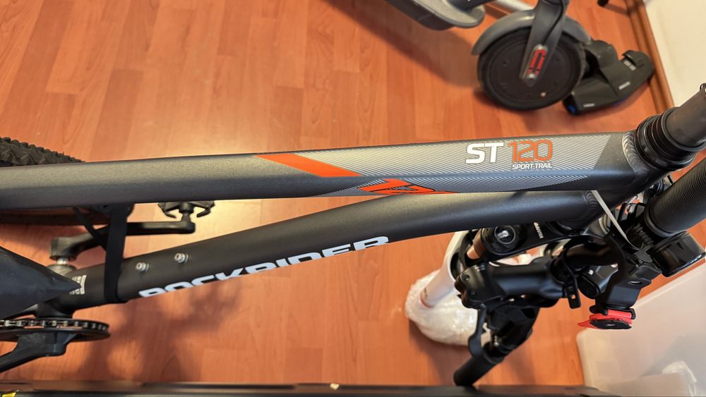 Bicicleta MTB Rockrider ST 120 Gri-Portocaliu, marimea M