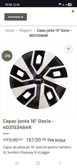 Capace noi origine Renault Dacia pe 16